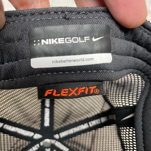 Nike Golf Hat Cap Mesh Stretch Fit Size M/L White Black Embroidered Swoosh - Picture 8 of 8